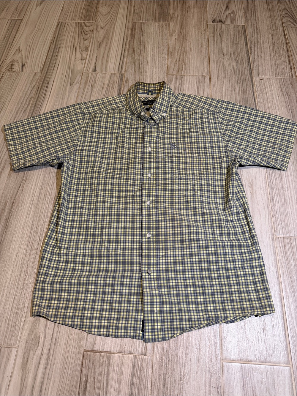 Ariat Short-Sleeve Plaid Button-Down Shirt - Yellow & Blue
